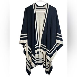 Lauren Ralph Lauren womens OS Navy Cream Stripe Reversible Poncho Cape Wrap